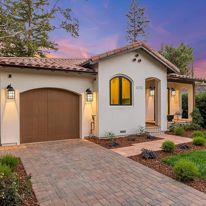 Black Dusk to Dawn Outdoor Lights for House with Gold Rim, Sensor Exterior Lighting Fixtures Wall Mount, Waterproof Porch Lights, Wall Lantern Lamp, Outside Sconce for Front Door, Garage 2 Pack