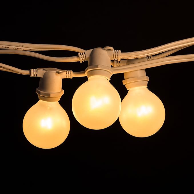 Hometown Evolution, Inc. 100 Foot C9 Commercial Exterior Globe String Lights with 80 G50 2 Inch White Satin Bulbs (White Wire) for Weatherproof Heavy Duty Vintage Outside Lighting