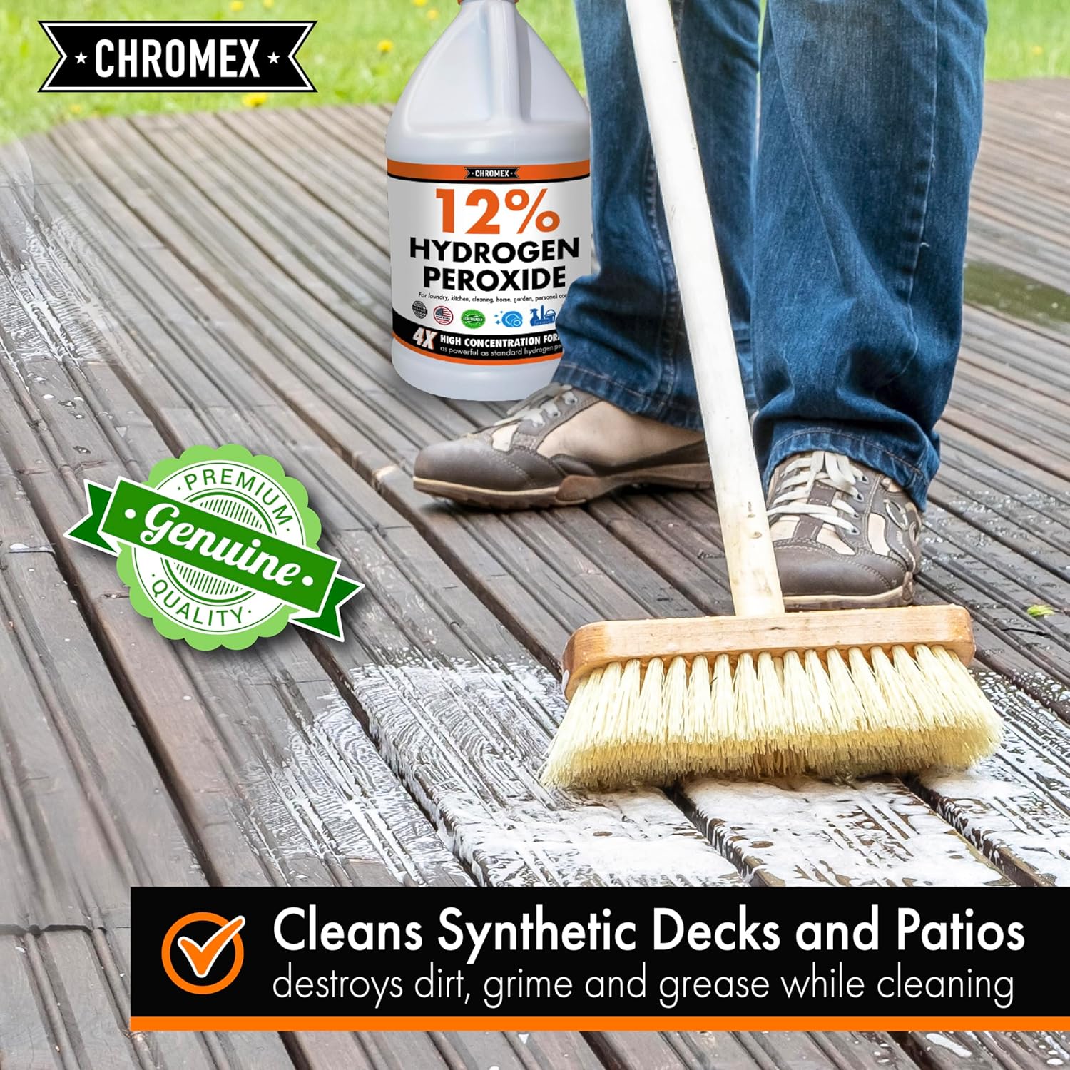 Chromex Hydrogen Peroxide 12 Percent Food Grade, 4x Power Concentrated Solution, 2 Gallons Dilute to 8 Gallons, Versatile Uses include Topical Care, Home, Kitchen, Bath Cleaner, Laundry, Whitening