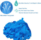 Screw On Microfiber String Mop, One Stainless Steel Pole + Two Blue Microfiber Cloth Mop Heads