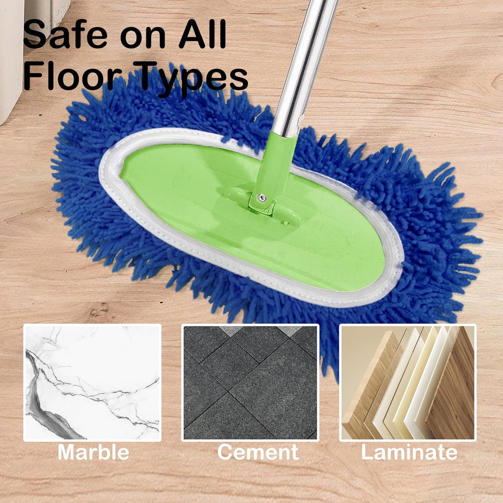 Reusable Microfiber Chenille Mop Pads Compatible with Swiffer Sweeper, Dry Sweeping Cloths & Wet Mopping Cloths, Refills for Hardwood Surface Floor Cleaning, 4 Pack (Blue)