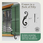 Renovators Supply Shutter Fasteners - Decorative S Style Shutter Dogs Hardware - Rust Resistant Powder Coated External Shutter Tieback Including Mounting Screws - 6.5 Inches, Cast Aluminum, Pack of 50