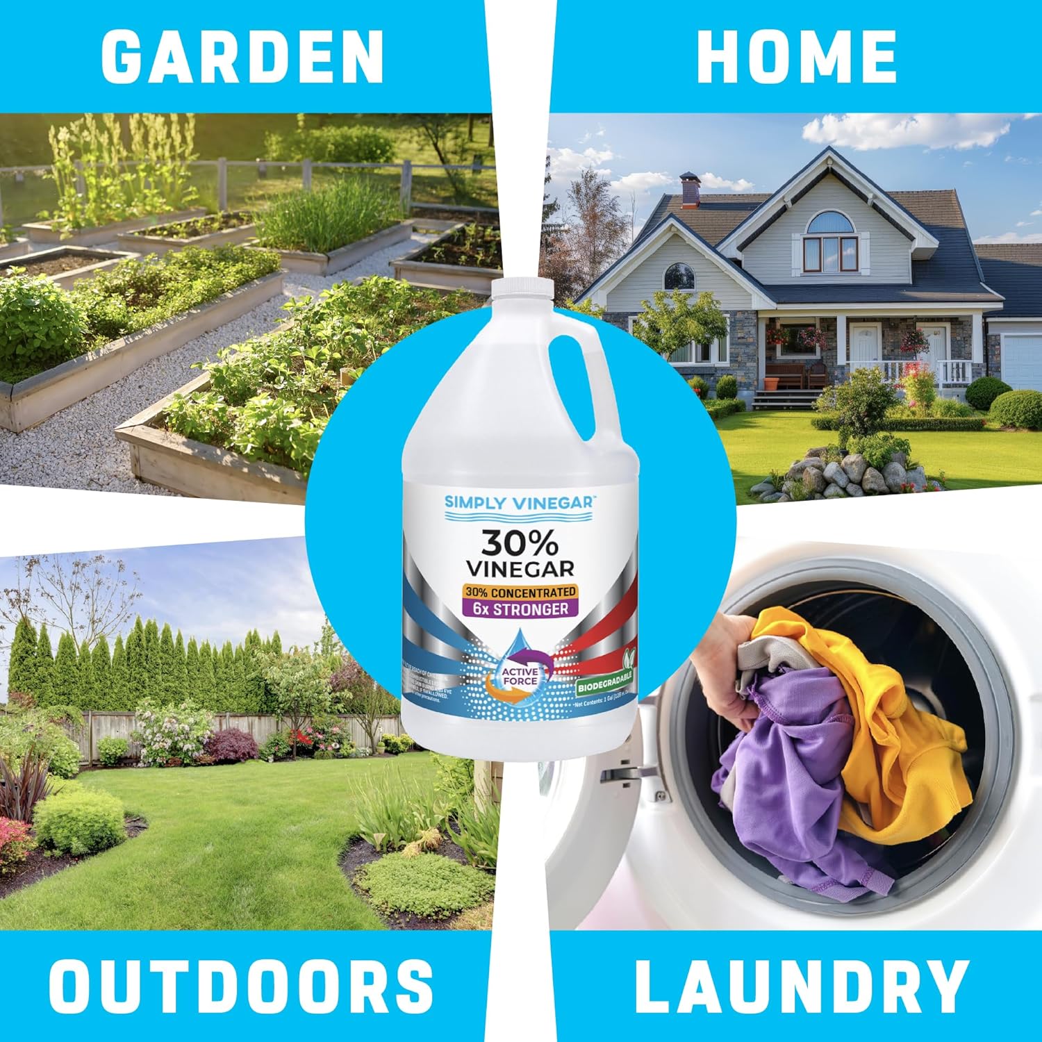 30% Vinegar – Pure Concentrated Active-Force Vinegar for Cleaning, Home, and Garden, 128 oz (2)