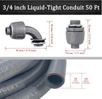 3/4inch 50 Foot Liquid-Tight Conduit Kit, Flexible Non Metallic Electrical Conduit and Connector Kit, With 5 Straight and 4 90-Degree Angle Connector Fittings
