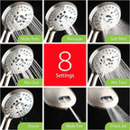 Hotel Spa AquaCare High Pressure 8-mode Handheld Shower Head, Anti-clog Nozzles, Built-in Power Wash to Clean Tub, Tile & Pets, Extra Long 6 ft. Stainless Steel Hose, Wall & Overhead Brackets