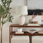 Nourison Home 23" Distressed Cream/Beige Rustic Ceramic Jar Table Lamp for Bedroom, Living Room, Dining Office, with Ivory Shade