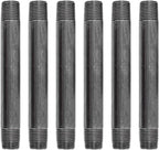 PIPE DÉCOR 1/2” x 9” Malleable Cast Iron Pipe Nipple, Pre-Cut Connectors, Industrial Steel Grey Fits Standard Half Inch Black Threaded Pipes Nipples and Fittings, Build Vintage DIY Furniture, 6 Pack