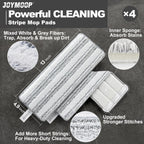 JOYMOOP Flat Mop Pads, Microfiber Mop Cleaning Pads, Washable Pads, Pads Replacement for Flat Mop or Mop Bucket Set, Pack of 4 Refills 13inch - Stripe