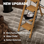 5 Step Step Ladder,Lightweight Folding Step Stool with Anti-Slip Aluminum Wide Pedal&Convenient Handgrip,Steel Ladder for Household and Office(Woodgrain)