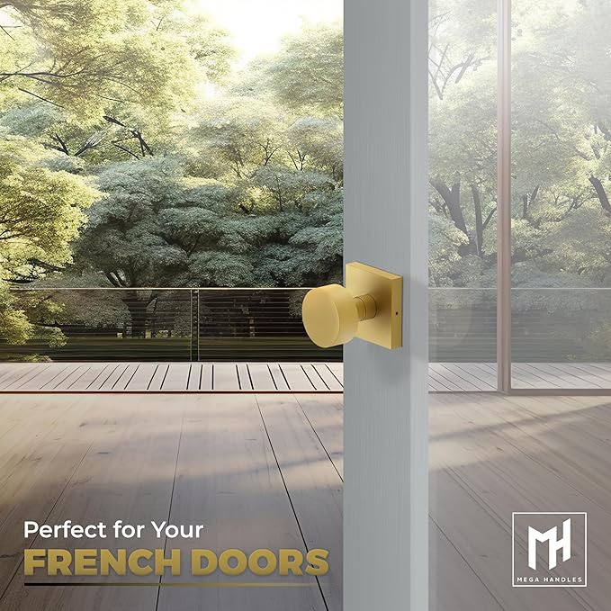 Mega Handles SUANA Dummy Door Knob for Hallway, Closet and Bathroom, Reversible Heavy Duty Design Door Knobs, Fits All Standard Door Sizes, Screws Included - Satin Brass (2 Pack)