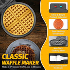7 Inches Round Classic Waffle Maker Machine, Mini Waffle Maker, Non-stick Waffle Irons, Thin Waffle Maker Crispy, Black