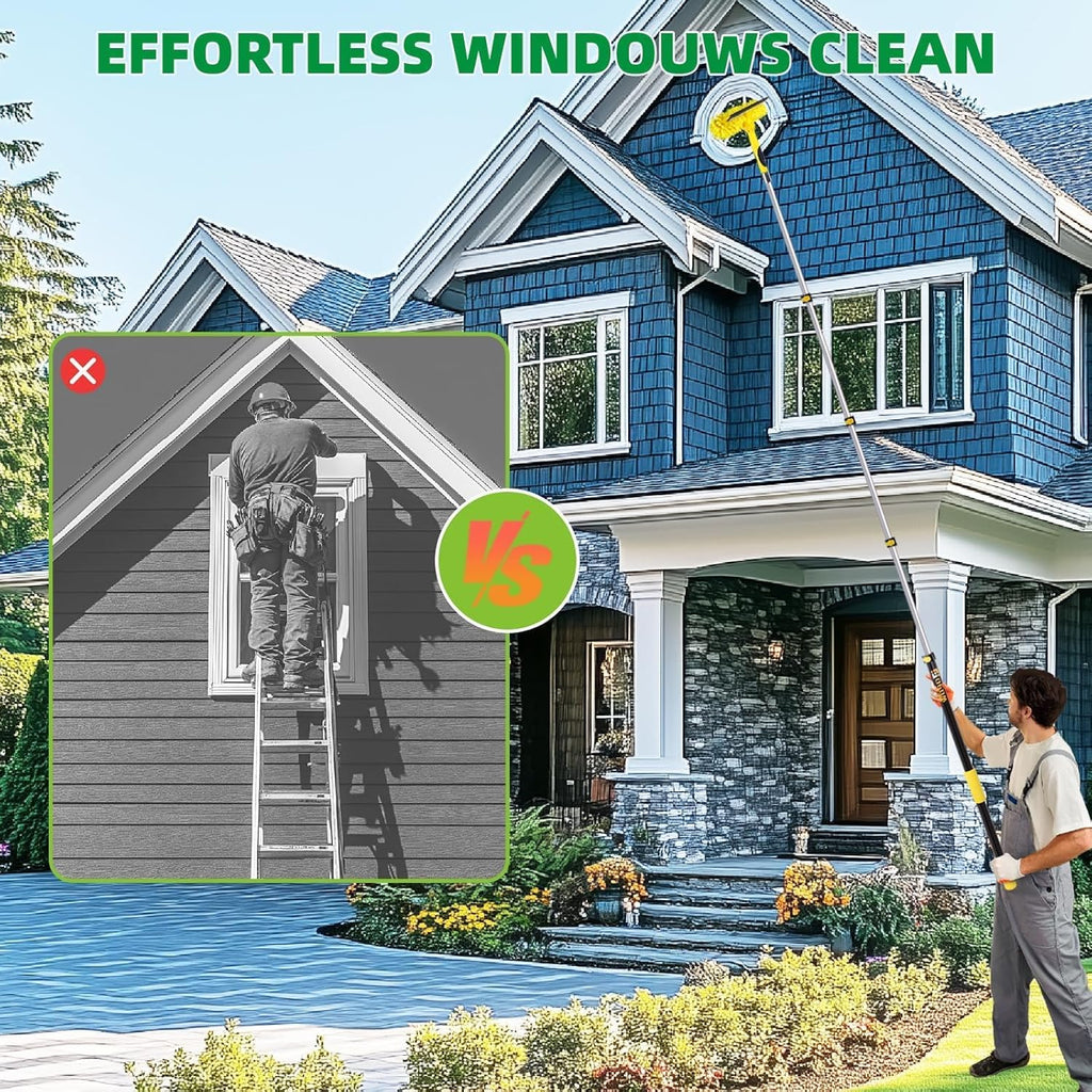 Professional Window Squeegee with Telescoping Extension Pole, 2 in 1 Shower Cleaning with Telescopic Pole, 360'' Extension Washing Tool with Rotating Head for Indoor/Outdoor High Window Glass