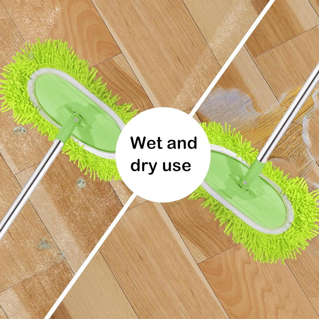 Reusable Microfiber Chenille Mop Pads Compatible with Swiffer Sweeper, Dry Sweeping Cloths & Wet Mopping Cloths, Refills for Hardwood Surface Floor Cleaning, 4 Pack (Green+Purple+Blue+Grey)
