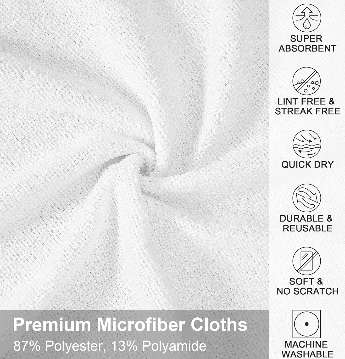 UPSTAR Microfiber Cleaning Cloth, Reusable Paper Towels Rolls, Cleaning Rags for Washing Dishes, Kitchen,Bathroom, 12x12 inch,50 Packs/Roll, White