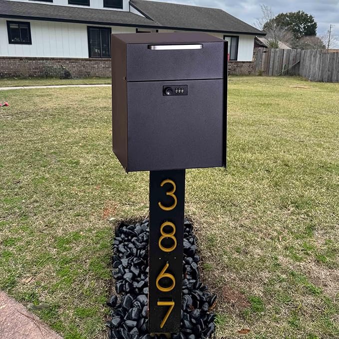 Post Mount Locking Mailbox with Code Lock - Large Capacity Security Password Metal Lock Mailbox - Waterproof Vertical Drop Mail Box Outdoor