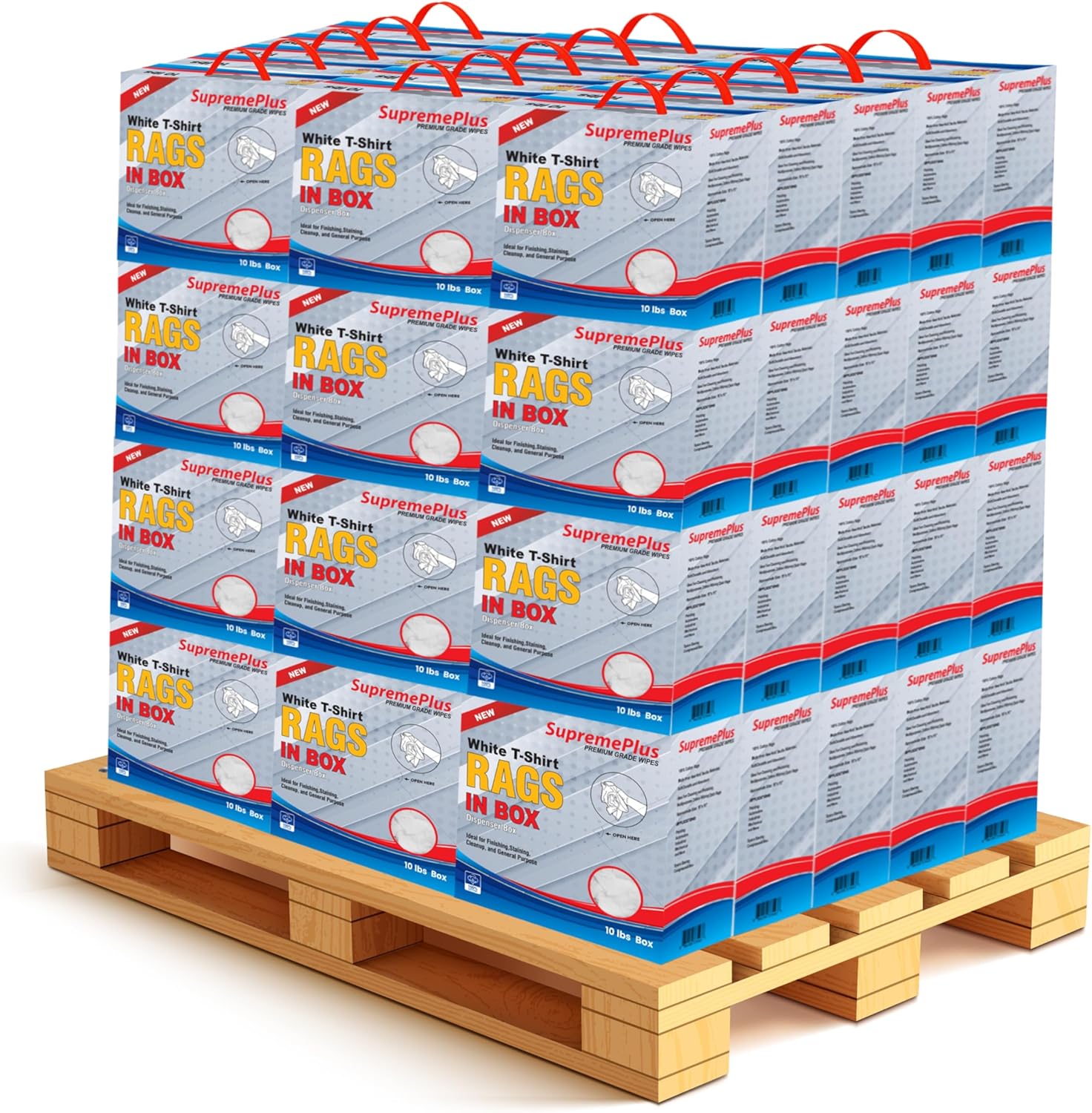 Premium White T-Shirt Cleaning Rags (600 lbs. Pallet 60x10 lbs. Compressed Box of Rags) – White Cotton Cloths for Cleaning, Staining, Painting, Oil, Grease & Dust Removal