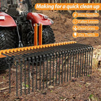 72 Inch 3 Point Tractor Rake, Pine Straw Needle Rake, Durable Powder Coated Steel Spring Landscape Rakes Fit for Cat0, Cat1, Orange