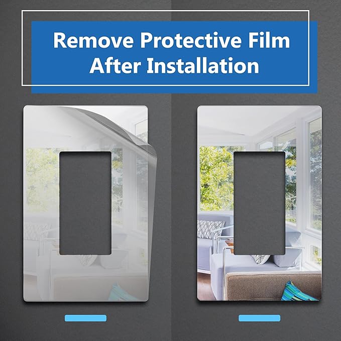 LIDER Decorator Wall Plate, Impact Resistant, Mirrored Acrylic, Plexiglass, Reflective Finish, Screwless Light Switch/Outlet Cover, UL Listed, Mid-Size 1-Gang 4.88" x 3.11", Silver, 2 Pack