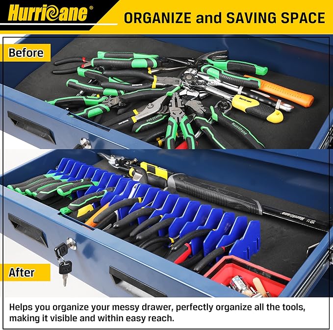 HURRICANE Plier Organizer Rack, 10-Slot Pliers Cutters Rack with Non-Slip Rubber Base, Tool Organizer, Tool Drawer Toolbox torage, Blue, Extendable Design, Fit 3” H, 1 Pack