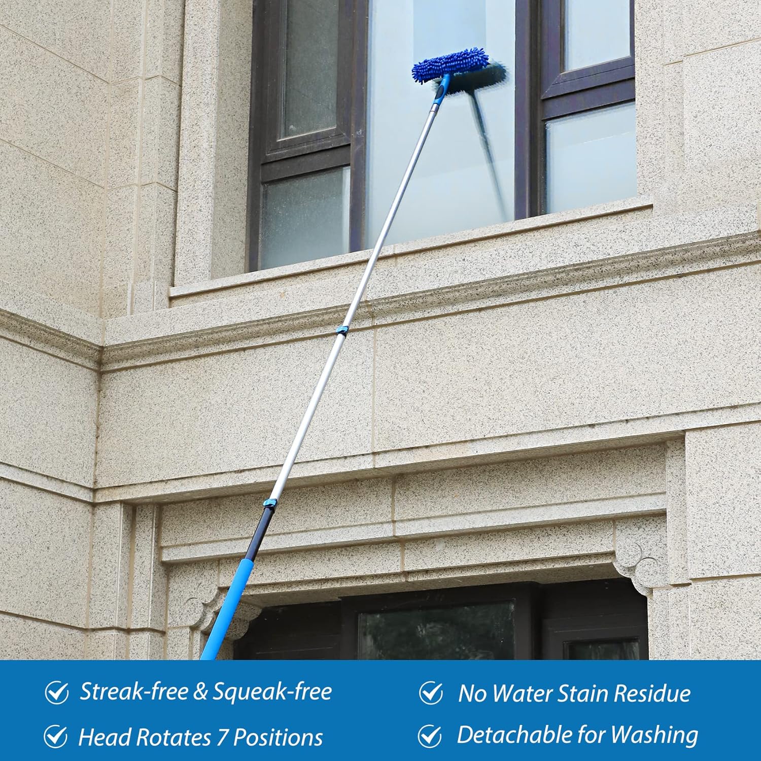 20 Feet High Reach Duster Kit with 5-12 Ft Extension Pole, Cobweb Duster with Telescoping Pole, Window Squeegee with Scrubber, Spider Web Brush, High Ceiling Fan Duster for High Window, Interior Roof