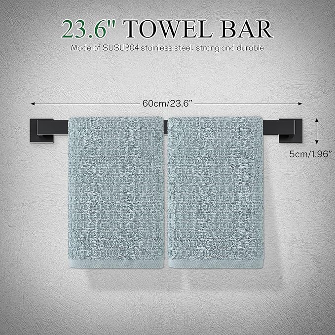 Matte Black Bathroom Hardware Accessories Set 10-Pieces Black Towel Bar Set Stainless Steel Towel Holder Set 23.6 Inch Towel Bar,Towel Racks Set for Bathroom Wall Mounted