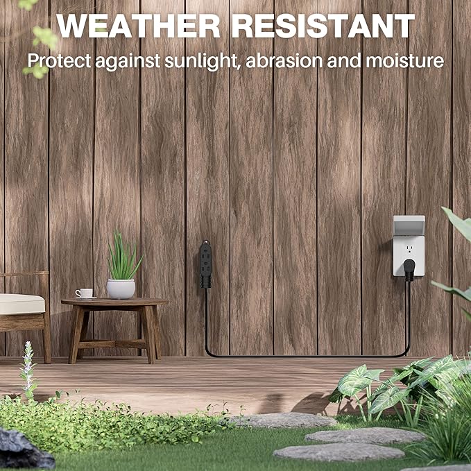 3 Prong Power Extension Cord with Multiple Outlets 10 FT, 16/3 Gauge Multi 3 Outlet Wire, 90 Degree Angled Male Plug, 16 AWG Grounded Wire (13A 125V 1625W), ETL Listed, Black Cable with 25 Cable Ties