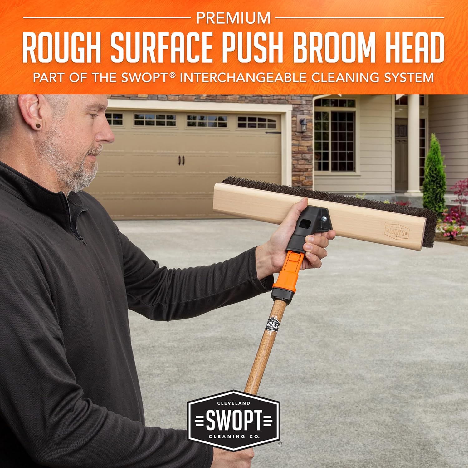 SWOPT 18" Premium Rough Surface Push Broom Head - Outdoor Broom for Driveways, Sidewalks, Patios - Interchangeable With All SWOPT Products for Efficient Cleaning & Storage