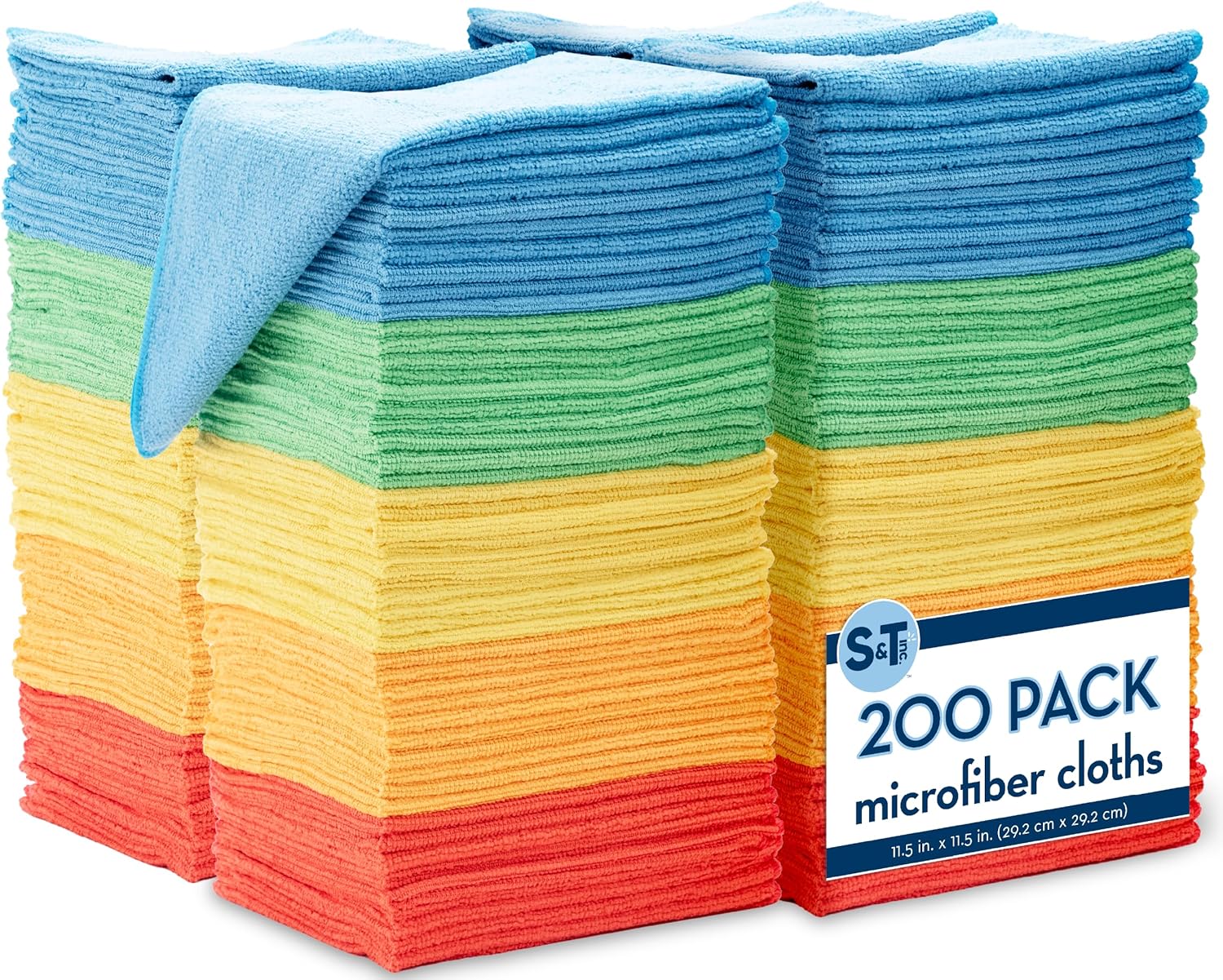 S&T INC. 200 Pack Microfiber Cleaning Cloth, Bulk Towels for Home, Reusable Microfiber Towels for Cars, Cleaning Rags, Assorted, 11.5 Inches x 11.5 Inches, 200 Count