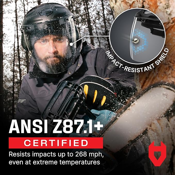 NoCry Premium Safety Face Shield for Grinding and Cutting — Clear Anti-Fog, Impact Resistant Visor and Adjustable Headgear — ANSI Z87.1 Certified for Industrial Use — Washable Sweatbands Included