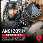 NoCry Premium Safety Face Shield for Grinding and Cutting — Clear Anti-Fog, Impact Resistant Visor and Adjustable Headgear — ANSI Z87.1 Certified for Industrial Use — Washable Sweatbands Included