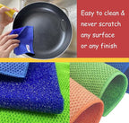 12 Pack Microfiber Scrub Dish Cleaning Cloth, Non-Scratch, Reusable & Durable for Pan Pot Dish Cooktop Stovetop Counter Kitchen Household, Machine Washable, 6 x 6 Inch, Orange, Blue & Green Assorted