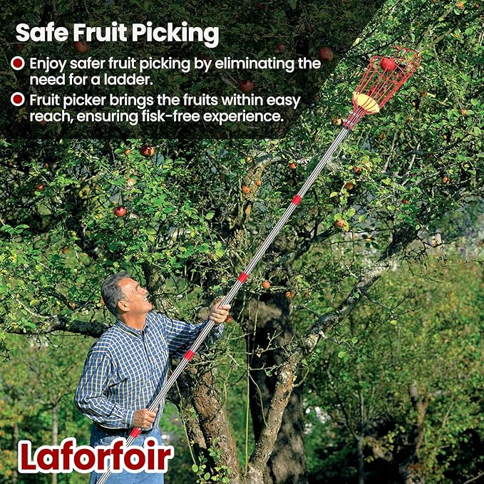Fruit Picker Pole with Basket Segmented Fruit Picker Pole Tool for Apple Avocado Cherry Lemon Mango Orange Peach Picking(40-160")