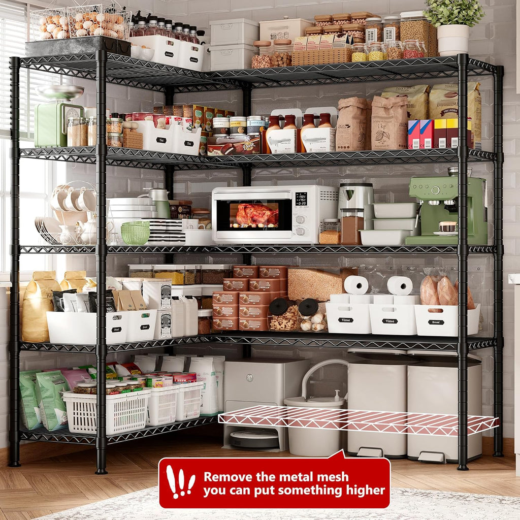 REIBII 70"W Storage Shelves Load 1600LBS, Metal Shelving 5-tier Wire Shelving Unit Metal Shelves for Storage Adjustable Garage Shelving for Pantry Kitchen Garage Commercial school 70"W*15.8"D*72.4"H