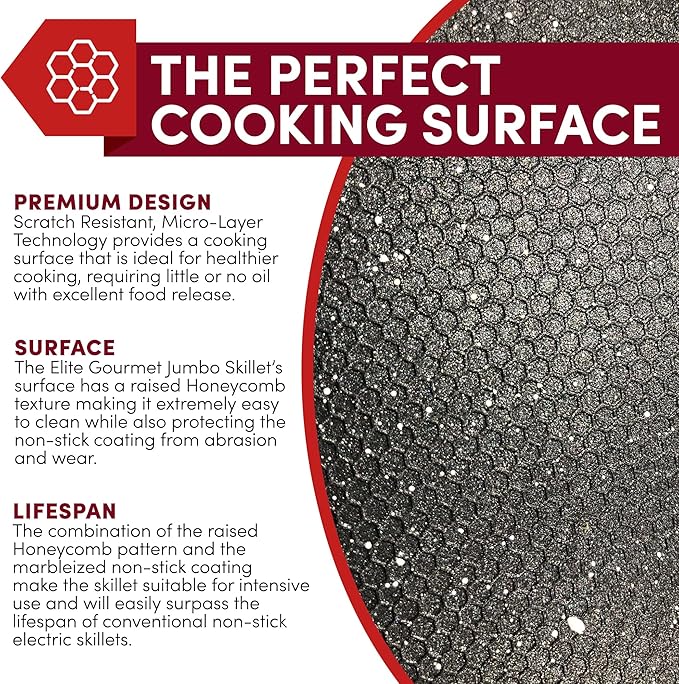 Elite Gourmet EG6201# Extra Deep 12"x12"x3.2" (7.5Qt.) Scratch Resistant Dishwasher Safe, Non-stick Electric Skillet with Glass Vented Lid, Adjustable Temperature, Black