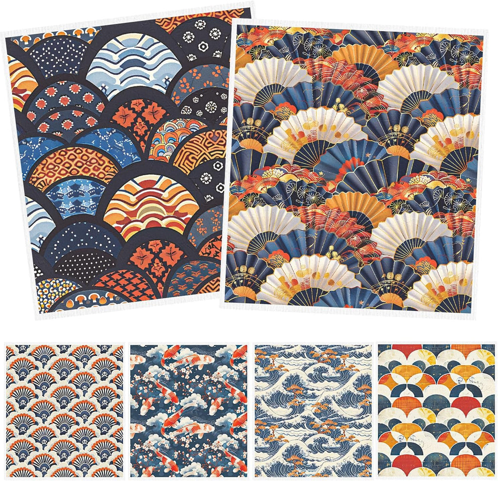 Swedish Dishcloths for Kitchen, 6PCS Japanese Style Reusable Swedish Dish Cloth Towels Set, Absorbent Quick Drying Dishcloth for Home Cleaning(7.8 X 7 Inches)