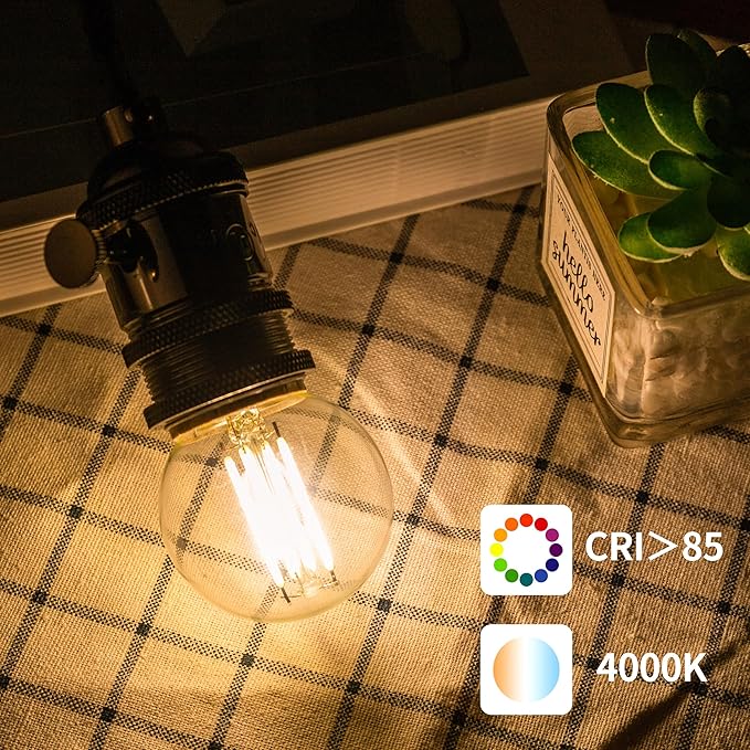 G16.5 Led Bulb, Small Round Edison Light Bulbs, E26 Dimmable Globe Clear Vanity Light Bulbs, 6w 4000k Vintage LED Filament Edison Bulb