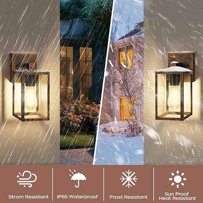 WIHTU Outdoor Lights for House, LED Exterior Front Porch Light Fixtures for Outside, Waterproof Wall Light Outdoor, Sconce Lights for Patio, Garage, Doorway, Entryway (Black Brush Gold)