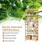 FOTOSOK 6-Tier Bamboo Shelf Set of 2, Bamboo Bookcase with Adjustable Shelves, Free Standing Storage Shelf Unit and Plant Flower Stand, Tall Large Bookshelf for Kitchen, Bathroom, Home Office, Natural