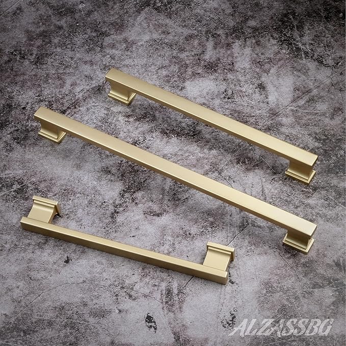 Alzassbg 5 Pack Matt Gold Cabinet Pulls, 15 Inch(381mm) Hole Centers Kitchen Cabinet Handles for Cabinets and Drawers AL3061MGP