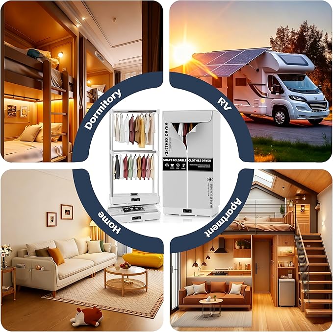 Clothes Dryer, Portable Foldable Drying Machine with Timer, Easy Carry Laundry Drying Wardrobe with Large Capacity, Electric Dryer/Rack for Home | Appartments | RV (Grey DF1)