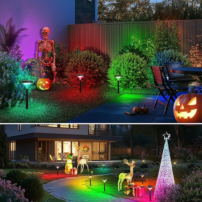 Linkind Solar Pathway Lights 8 Pack, Color Changing Christmas Decorations Outdoor Waterproof, Multicolor Warm Cool White Solar Christmas Lights for Walkway Yard Garden Landscape