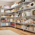 REIBII 70" W Wire Shelving Load 1500LBS, Metal Shelving 5-Tier Storage Shelves Metal Shelves for Storage Adjustable Shelving Rack for Pantry Kitchen Commercial School 70" W*15.8" D*72.4" H,Chrome