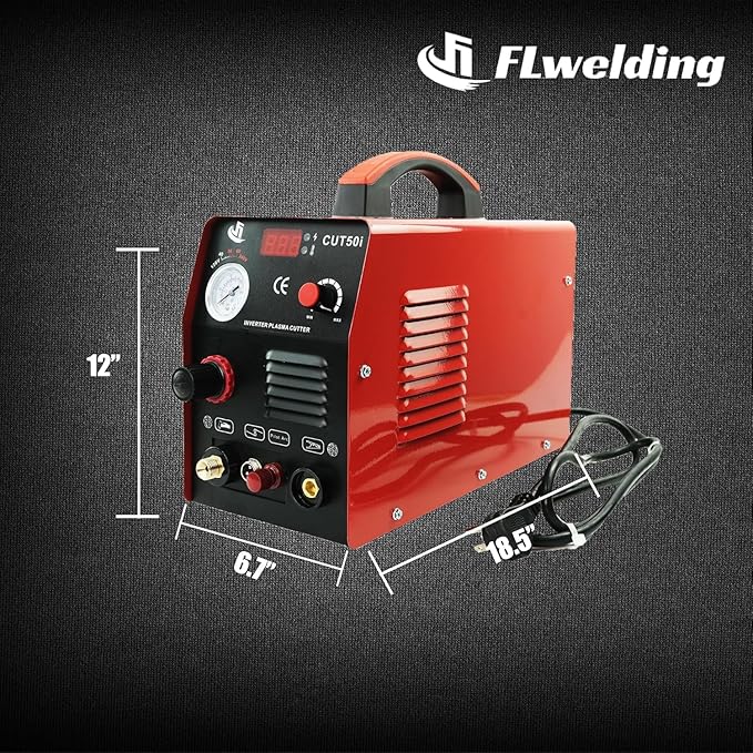 FLwelding Plasma Cutterith with 110/220V Dual Voltage DC Inverter, 5/8" 16mm Clean Cut 3/4" 20mm Severance Cut 50A Non-Touch Pilot Arc Plasma Metal Cutter Machine, Dual Voltage 35A/120V or 28A/240V.