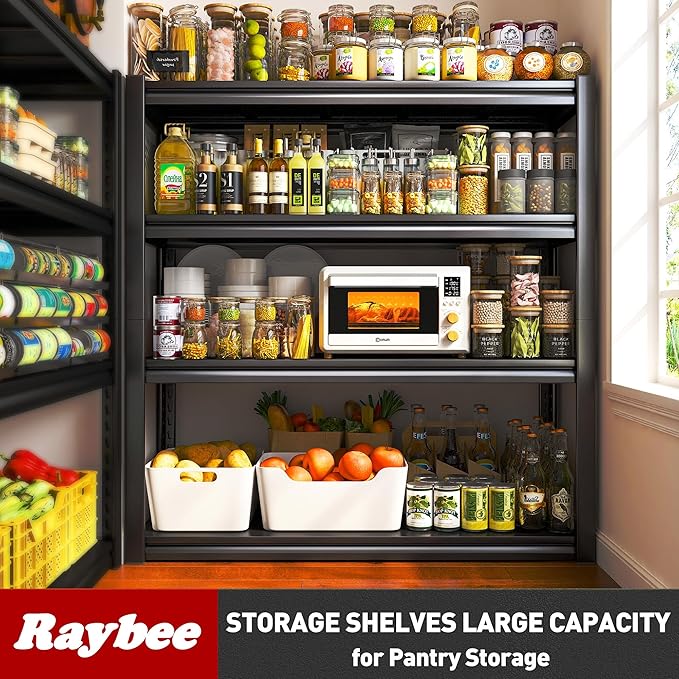 Raybee 40" W Garage Shelving 2000 LBS Storage Shelves 4 Tier Heavy Duty Shelving Adjustable Metal Shelves for Garage,Basement, Warehouse, 40" W x19 D x57 H