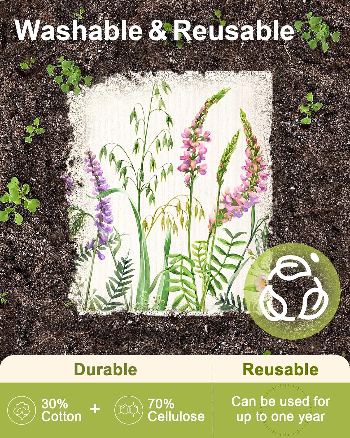 6 Pack Swedish Dishcloths for Kitchen - Reusable Dish Cloths for Washing Dishes Absorbent Cute Funny Kitchen Towels Cleaning Sponge, Lavender Flower