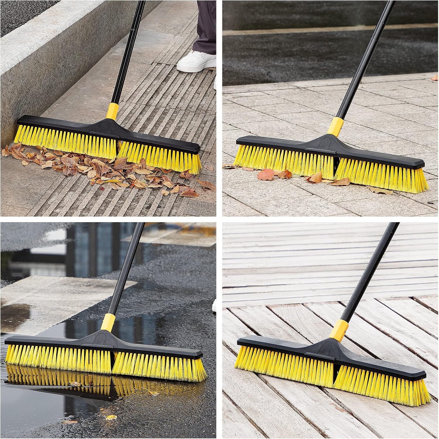 Yocada 24 inch Push Broom Brush 65.3 inch Long Handle Stiff Bristles Heavy-Duty Outdoor Commercial Broom for Cleaning Bathroom Kitchen Patio Garage Deck Concrete Wood Stone Tile Floor