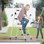 KINGRACK 4 Step Folding Ladder, 800lbs Capacity Step Stool with Safety Lock, Non-Skid Wide Pedals, and Handrail, Lightweight, Household Ladder for Home, Kitchen, Pantry, Closets, and Office Use, White