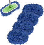 Reusable Microfiber Chenille Mop Pads Compatible with Swiffer Sweeper, Dry Sweeping Cloths & Wet Mopping Cloths, Refills for Hardwood Surface Floor Cleaning, 4 Pack (Blue)