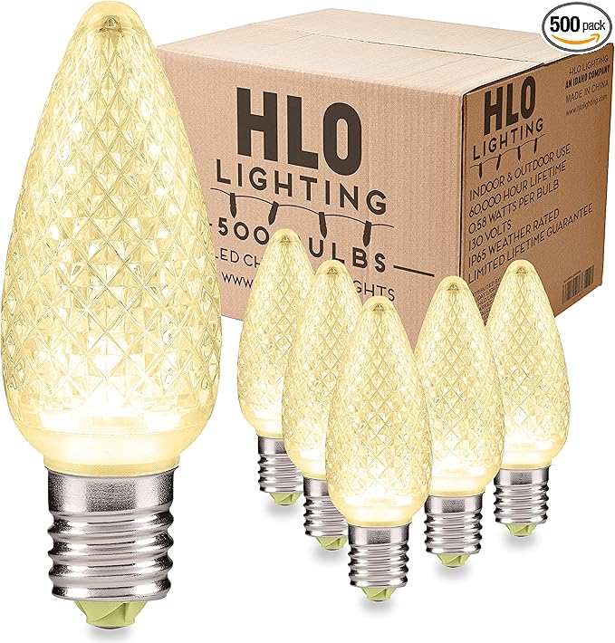 HLO Lighting Set of 500 Warm White C9 Faceted LED Christmas Light Bulbs for Indoor & Outdoor Use | Durable Replacement Bulbs