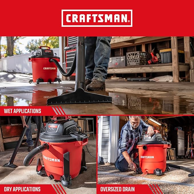 CRAFTSMAN CMXEVBE17596 20 Gallon 6.5 Peak HP Wet/Dry Shop Vac, Heavy-Duty Shop Vacuum Wet and Dry with Filter, Dust Bag, Hose and Attachments for Shop, Garage, Jobsite Cleaning